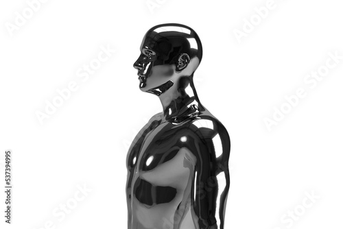 3D illustration of a male silver torso on a white background. metal mannequin.