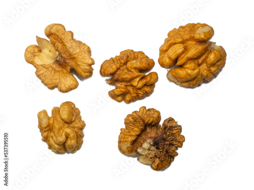 Half of the walnut kernels. Walnut insides. Healthy diet. Ingredients for meals. Walnut stuffing isolate.