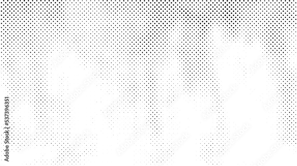 Grunge halftone texture. Comic pixelated spots and drops. Dirty white and black canvas. Dotted wallpaper. Vector