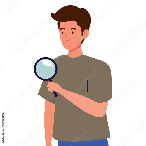 young man with magnifying glass