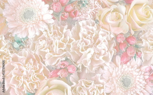 Relief of beige colored flowers. Retro Style background. 3D illustration. 3D render