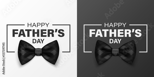 Vector Bow Tie for Father's Day Design. 3d Realistic Silk Black Checkered Bow Tie. Glossy Bowtie, Tie Gentleman. Father's Day Holiday Concept. Design Template for Greeting Card, Invitation, Poster