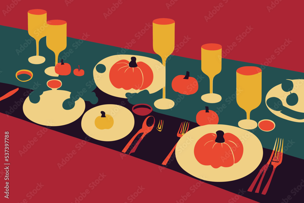 Fototapeta premium Dinner table with pumpkins - concept of Thanksgiving