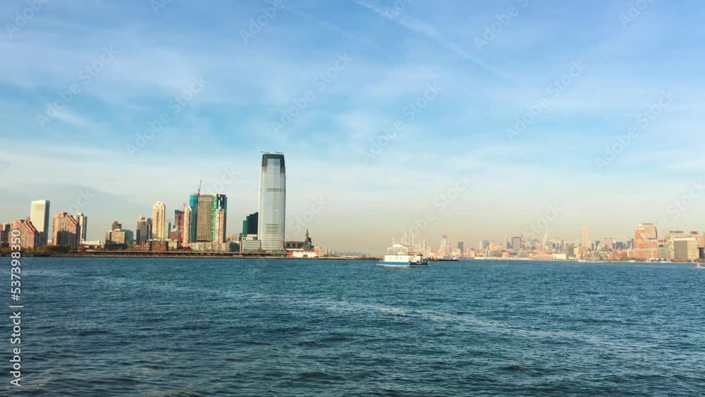 Aerial skyline of Jersey City and New York City in autumn Aerial skyline of Jersey City and New York City in autumn