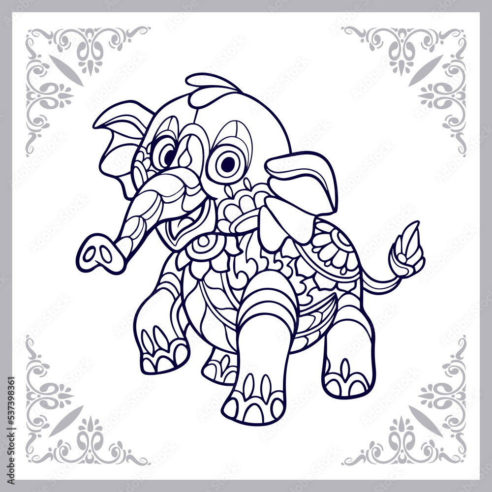 Obraz premium Cute elephant cartoon mandala arts isolated on white background
