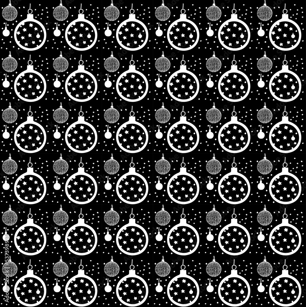 Seamless minimalistic vector pattern with Christmas balls, monochrome stencil, fun textures