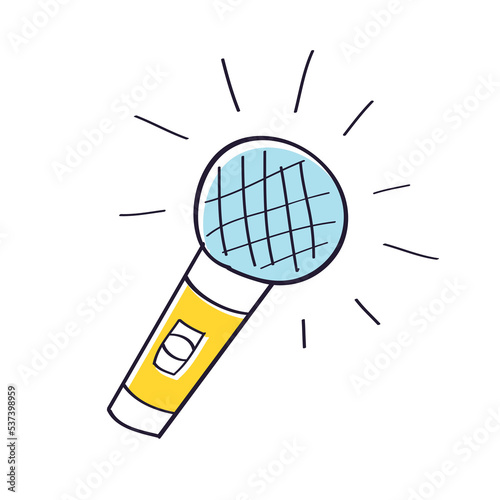 Yellow microphone isolated cartoon vecor doodle line icon