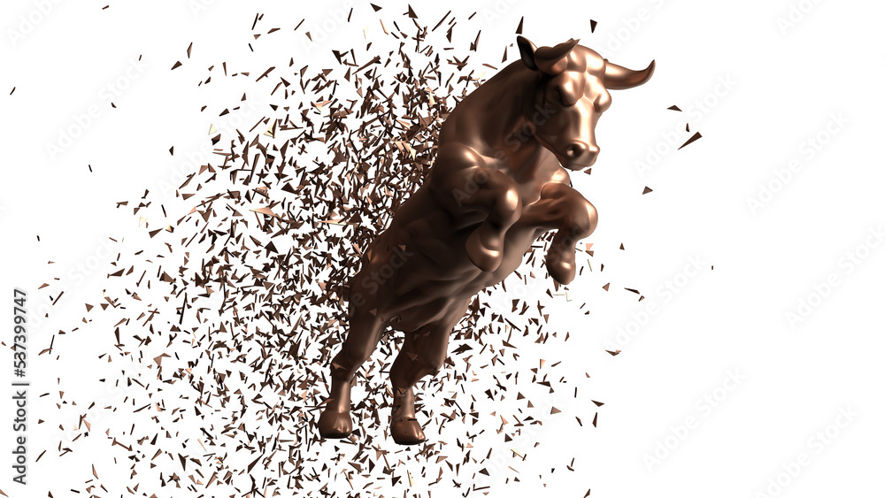Bronze bull with brown particles in dramatic contrasting light