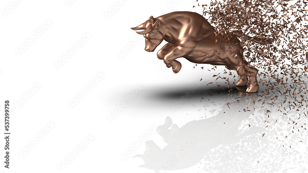 Bronze bull with brown particles in dramatic contrasting light