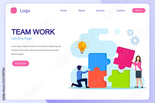 Teamwork collaboration winning Vector Illustration. Flat vector template Style Suitable for Web Landing Page, Background.