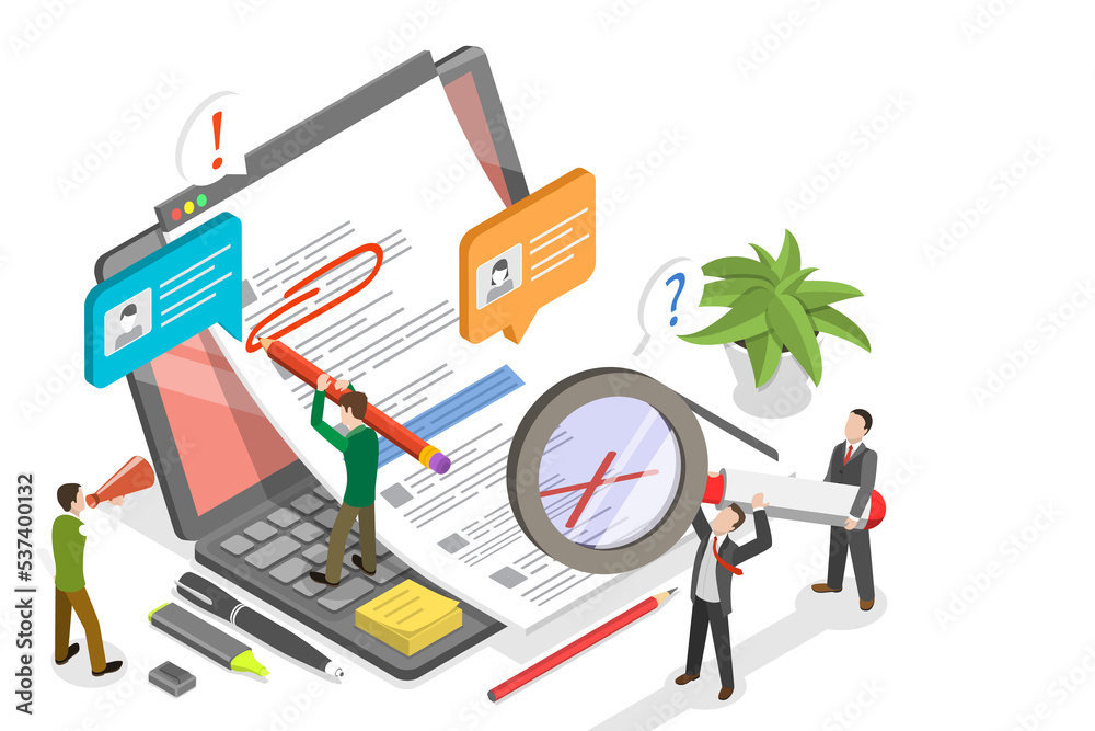 3D Isometric Flat Conceptual Illustration of Editable Online Document ...