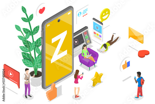 3D Isometric Flat  Conceptual Illustration of Generation Z. photo