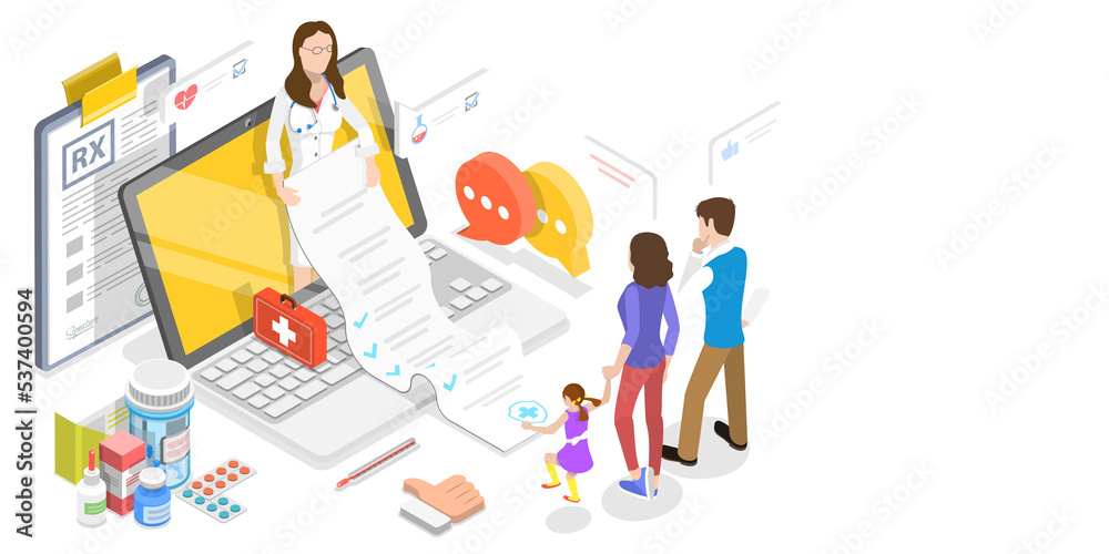 3D Isometric Flat Conceptual Illustration of Online Medical Clinic 3D Isometric Flat Conceptual Illustration of Online Medical Clinic