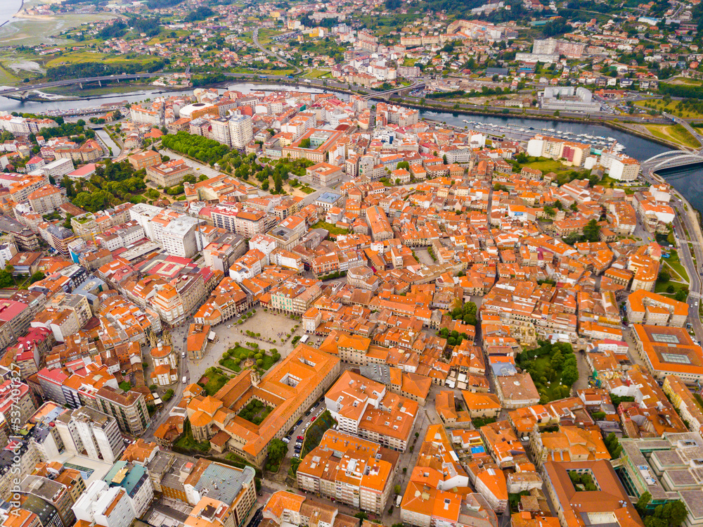 Aerial view of city center Como with embankment of lake Como. Italy