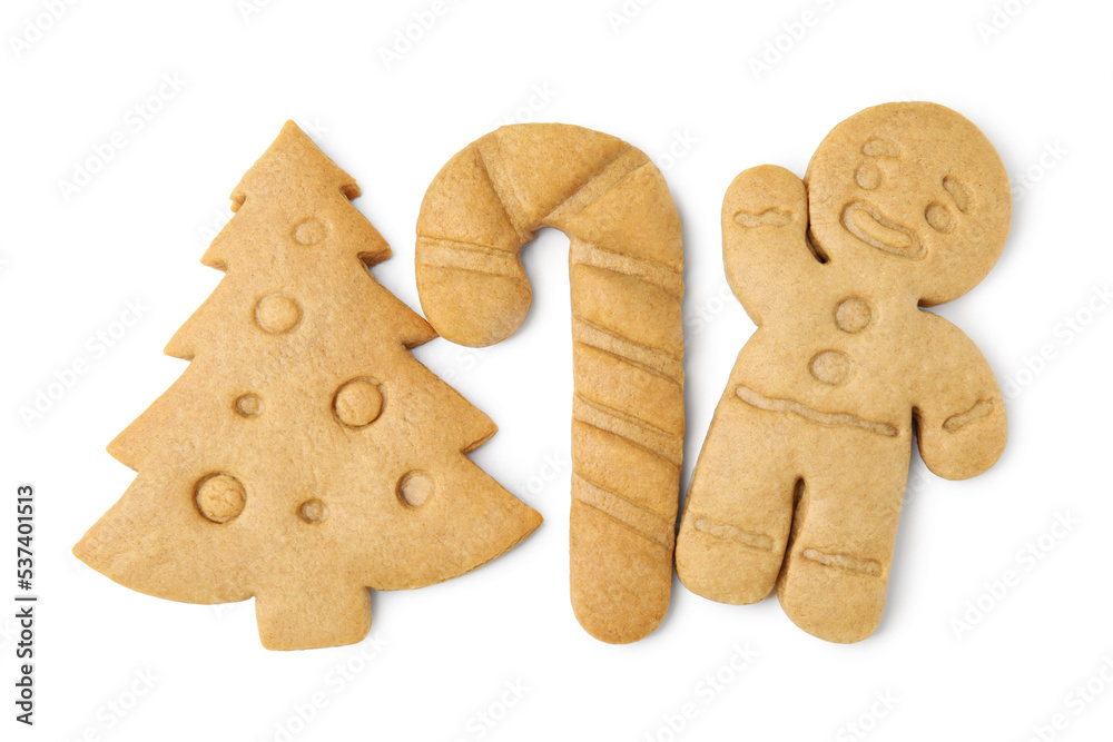Different tasty cookies and spices on white background, top view Different tasty cookies and spices on white background, top view