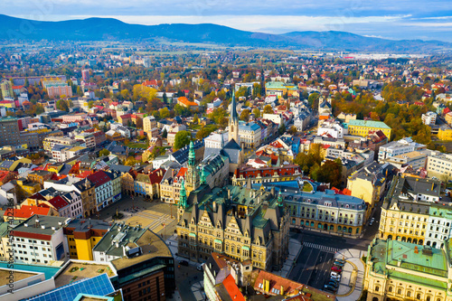 Aerial view of Liberec cityscape with buildings and streets  Czech Republic