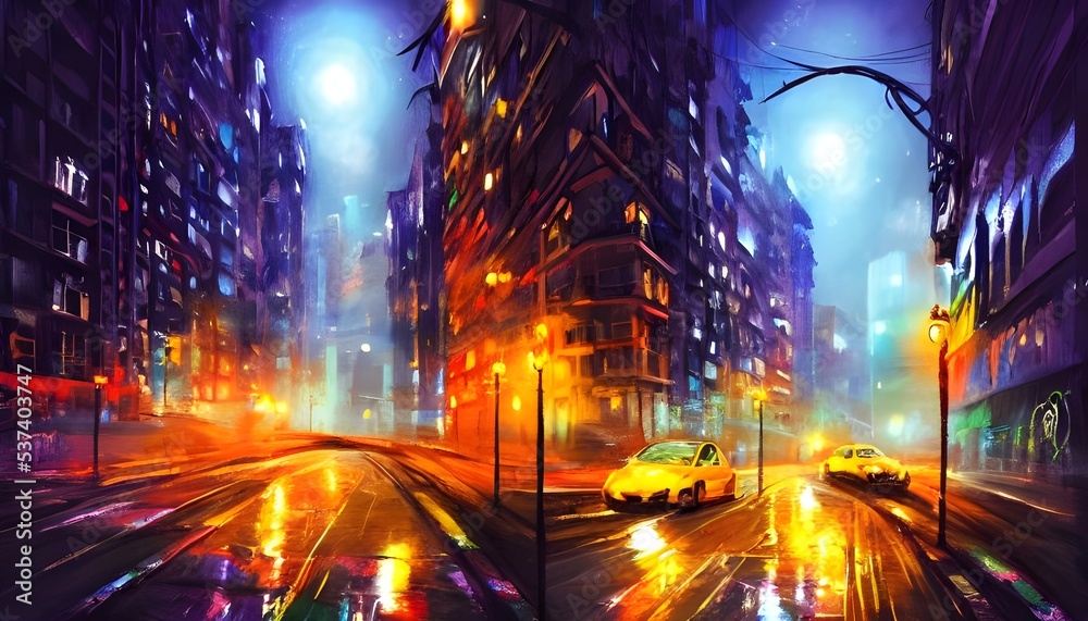The city street is a lively place even at night. The colorful buildings and calm streetlights make it seem like a different world. The city street is a lively place even at night. The colorful buildings and calm streetlights make it seem like a different world.