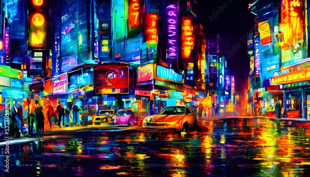 I'm walking down the city street at night and I see a colorful neon sign. I'm walking down the city street at night and I see a colorful neon sign.