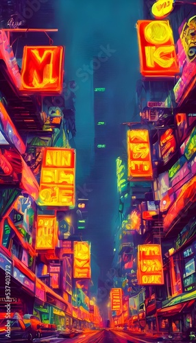 I'm walking down the street at night and all around me are these colorful neon lights. They're so bright and pretty that I can't help but stop and look at them.