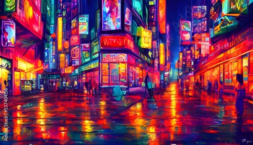 I'm walking down the street at night and all around me are colorful neon lights. They're so bright that they almost hurt my eyes. I keep walking until I reach the end of the block and then I turn arou
