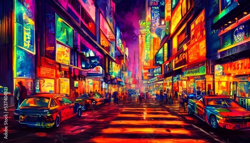 I'm walking down the city street at night and everything is so colorful because of all the neon lights. I feel like I'm in another world entirely.