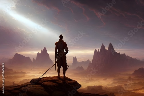 The lone figure stands on the alien landscape, looking out at the stars. They are surrounded by an eerie silence, broken only by the sound of their own breathing.