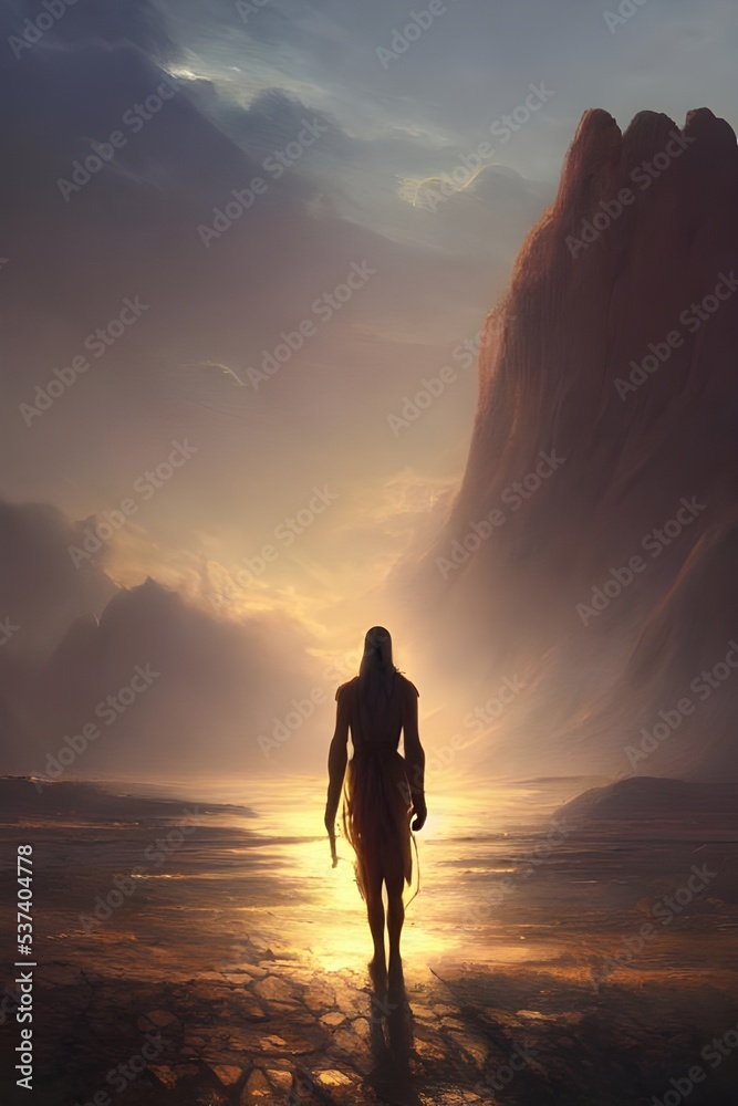 The lone figure stands on the alien landscape, looking out at the vastness of outer space. They are surrounded by a strange and unfamiliar world, yet they remain calm and collected.