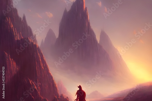 There's a lone figure in an alien landscape. They're standing on a rocky outcropping, and behind them is an expansive view of an ethereal planet. There are swirling blues and greens in the sky, and th