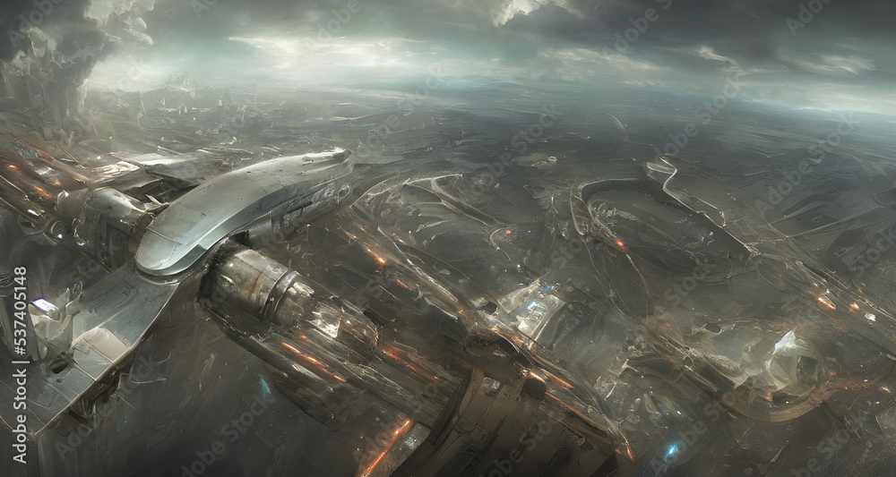 Illustration of futuristic city, aerial view