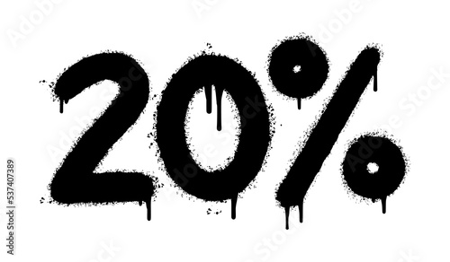 Spray Painted Graffiti 20 percent Sprayed isolated with a white background. graffiti 20 percent icon with over spray in black over white. Vector illustration.