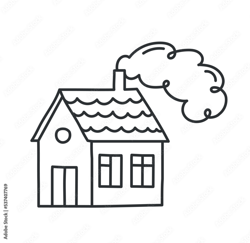 Black hand drawn house. Stickers for social networks. Property and real estate, comfortable and cozy building. Childrens creativity and art, minimalist drawing. Cartoon flat vector illustration Black hand drawn house. Stickers for social networks. Property and real estate, comfortable and cozy building. Childrens creativity and art, minimalist drawing. Cartoon flat vector illustration
