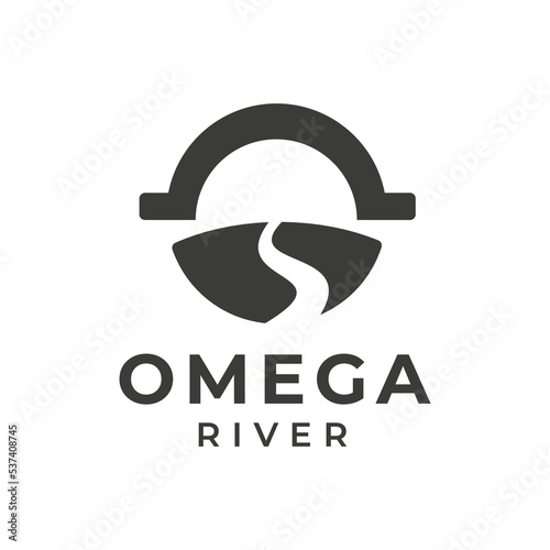 Simple element omega illustration of greek concept. editable omega river combination design on white background. Works for web and mobile