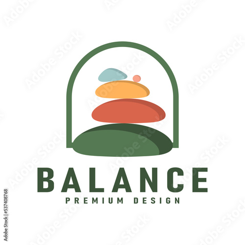 Vector logo balance stone colorful vintage illustration design vector logo, Balance concept. Zen stone flat design style.