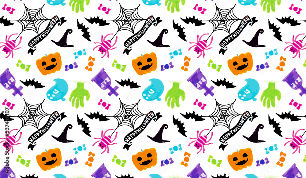 Seamless pattern of colorful Halloween icons