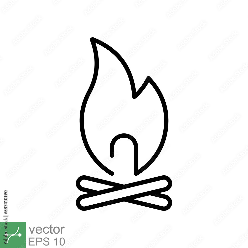 Bonfire icon. Simple outline style. Fire, campfire, camp, bon, flame, nature concept. Thin line vector illustration isolated on white background. EPS 10. Bonfire icon. Simple outline style. Fire, campfire, camp, bon, flame, nature concept. Thin line vector illustration isolated on white background. EPS 10.