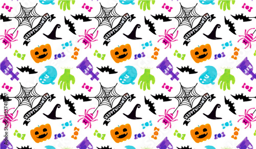 Seamless pattern of colorful Halloween icons