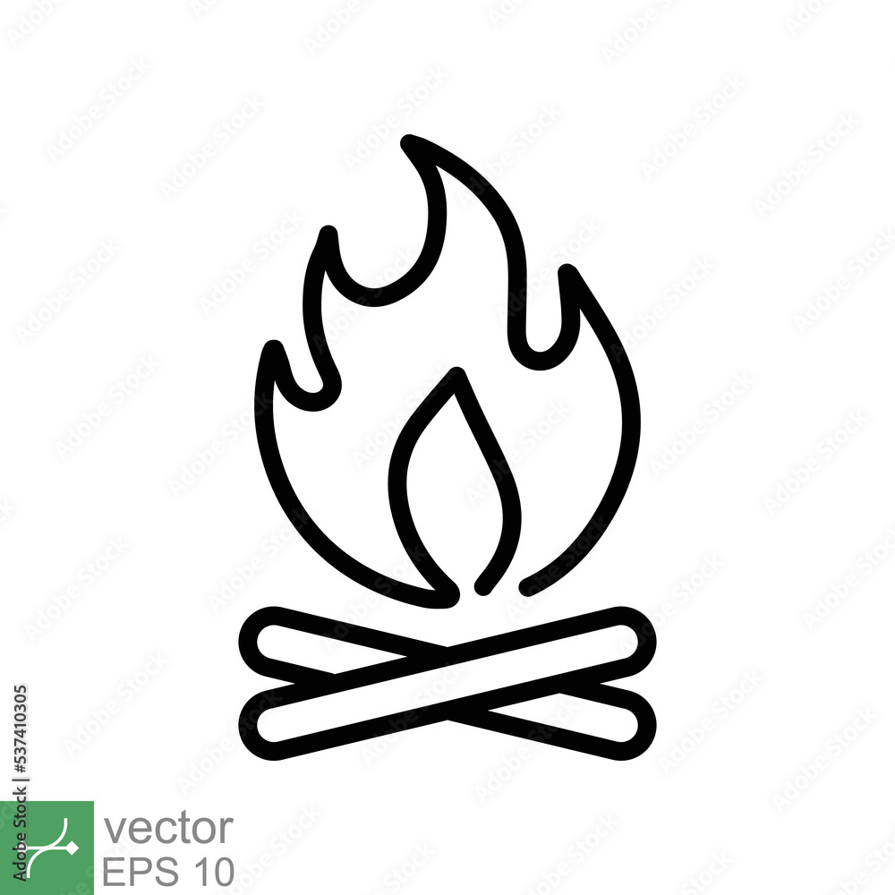 Bonfire icon. Simple outline style. Fire, campfire, camp, bon, flame, nature concept. Thin line vector illustration isolated on white background. EPS 10. Bonfire icon. Simple outline style. Fire, campfire, camp, bon, flame, nature concept. Thin line vector illustration isolated on white background. EPS 10.