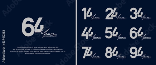 set of anniversary logo flat silver color on dark blue background for celebration moment