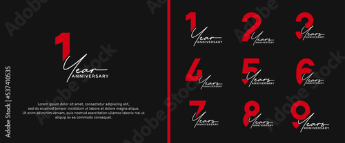 set of anniversary logo white and red color on black background for celebration moment