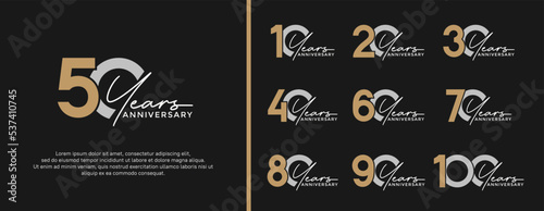 set of anniversary logo gold and silver color on black background for celebration moment