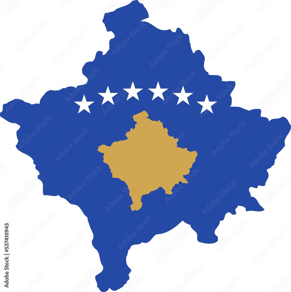 Fototapeta premium Kosovo Map Flag. Kosovar Border Boundary Country Shape Nation National Outline Atlas Flag Sign Symbol Banner. Kosovan Transparent PNG Flattened JPG Flat JPEG