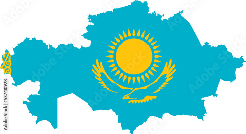 Kazakhstan Map Flag. Kazakhstani Border Boundary Country Shape Nation National Outline Atlas Flag Sign Symbol Banner. Transparent PNG Flattened JPG Flat JPEG photo