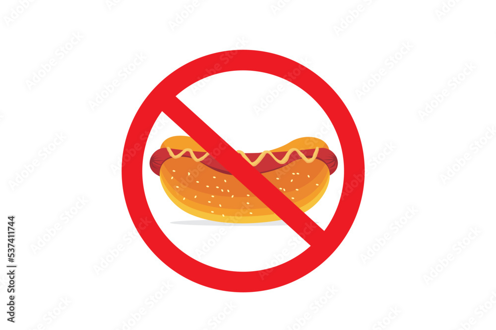 No Fast food Sign cartoon vector. No Fast Food Allowed sign. Red prohibition sign No Fast food Sign cartoon vector. No Fast Food Allowed sign. Red prohibition sign