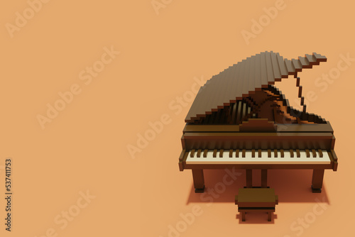 ボクセルアートの茶色いグランドピアノ