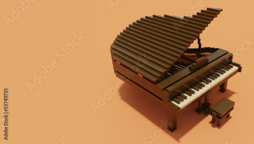 ボクセルアートの茶色いグランドピアノ