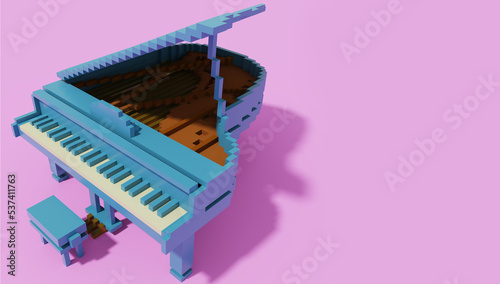 ボクセルアートのポップなグランドピアノ