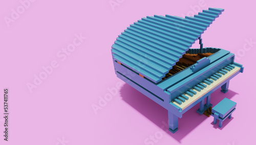 ボクセルアートのポップなグランドピアノ