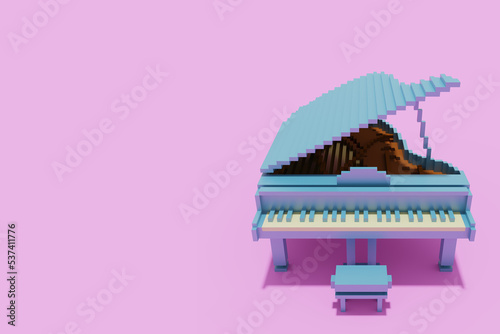 ボクセルアートのポップなグランドピアノ
