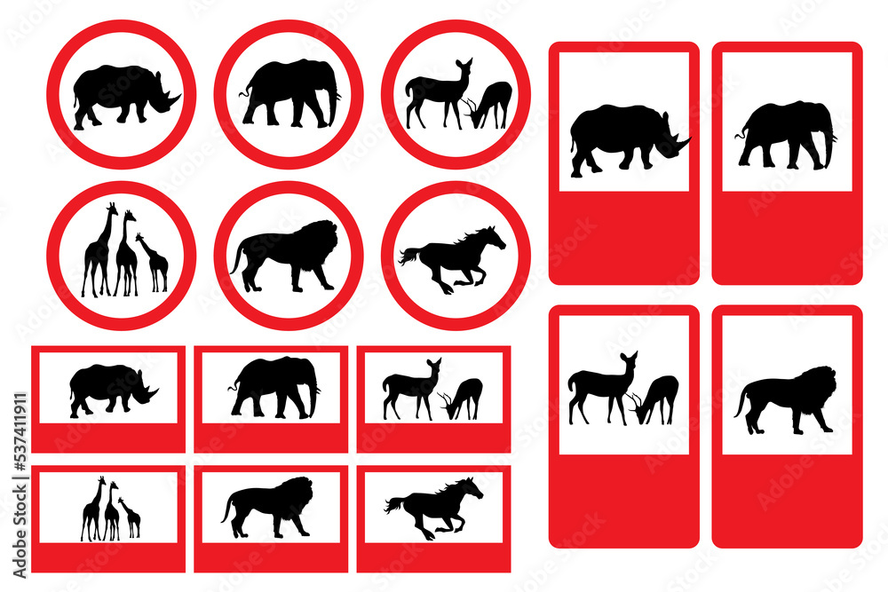 Warning sign at the zoo. Wild animal warning symbol. Illustration of a warning sign for visitors from a wildlife park