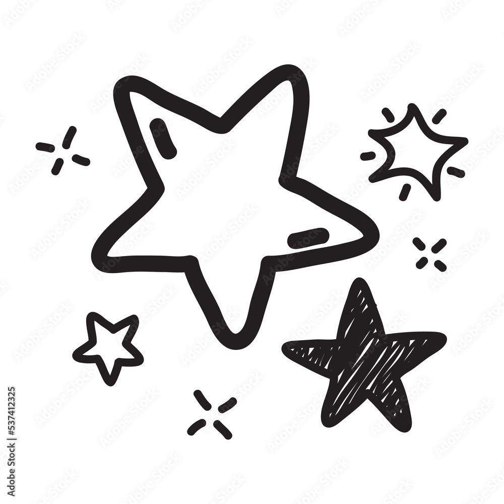 hand drawn vector stars in doodle style on white background. Can be used as a standalone pattern or element. Faint marker brush